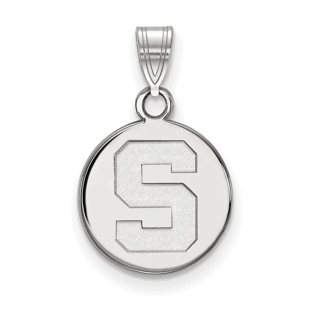 10k White Gold Michigan State Small Initial S Disc Pendant