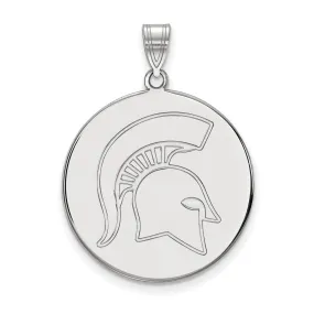 10k White Gold Michigan State XL Logo Disc Pendant