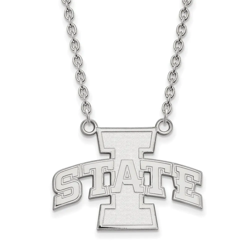 14k White Gold Iowa State Large I State Pendant Necklace