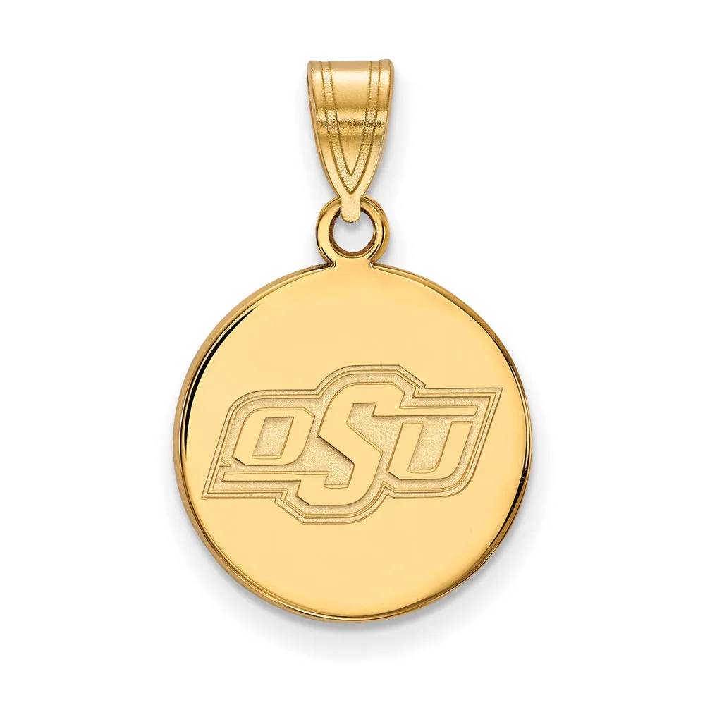 14k Yellow Gold Oklahoma State Medium Disc Pendant