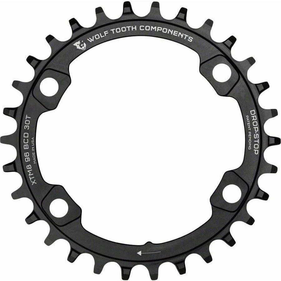 96 Asymmetric BCD Chainring, 4-Bolt, Drop-Stop, For Shimano XT M8000 and SLX M7000 Cranks