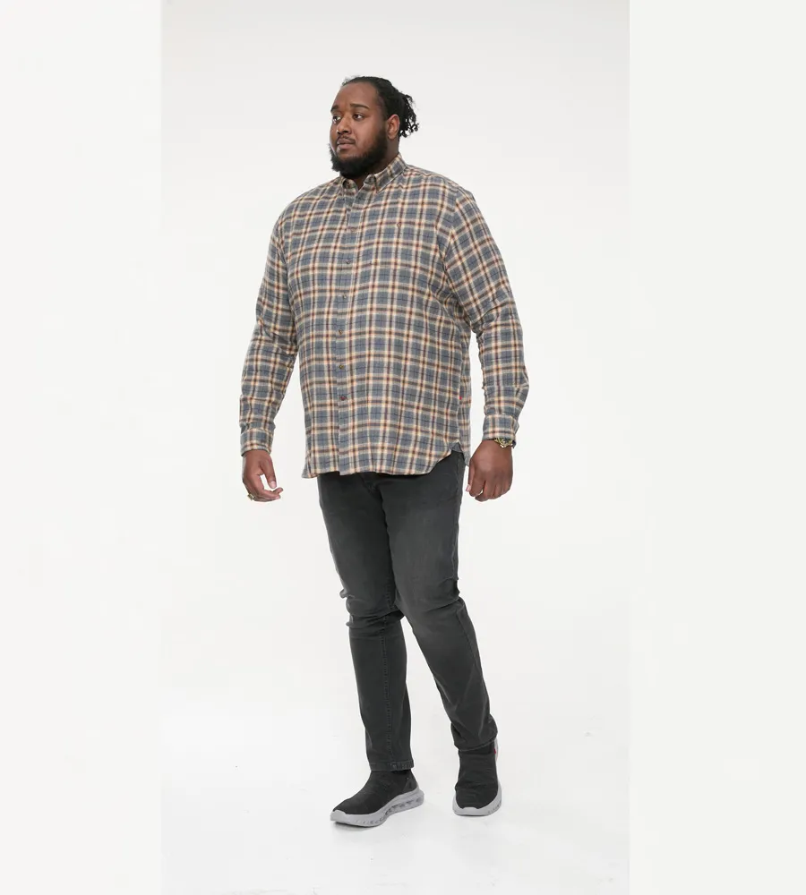 D555 Big Mens Long Sleeve Grey Check Shirt With Chest Pocket (SCARPA)