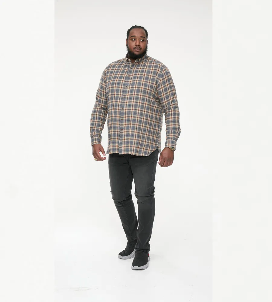 D555 Big Mens Long Sleeve Grey Check Shirt With Chest Pocket (SCARPA)