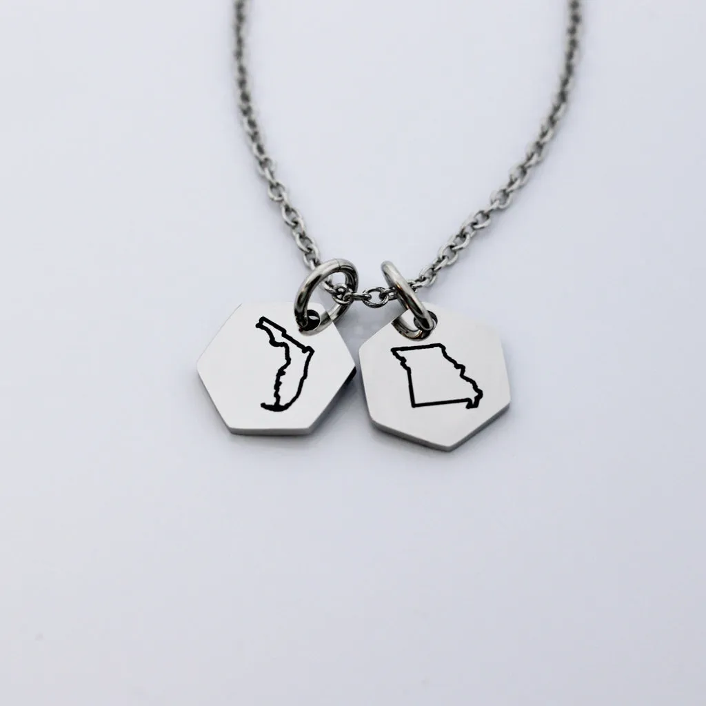 Personalized Hexagon State Charm Necklace