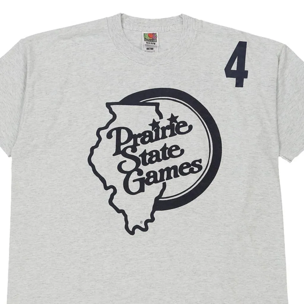 Single Stitch Praire State Games. Fruit Of The Loom Graphic T-Shirt - XL Grey Cotton