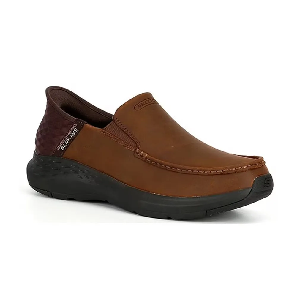 SKECHERS OSWIN MOC TOE LEATHER SLIP-INS DARK BROWN - MENS