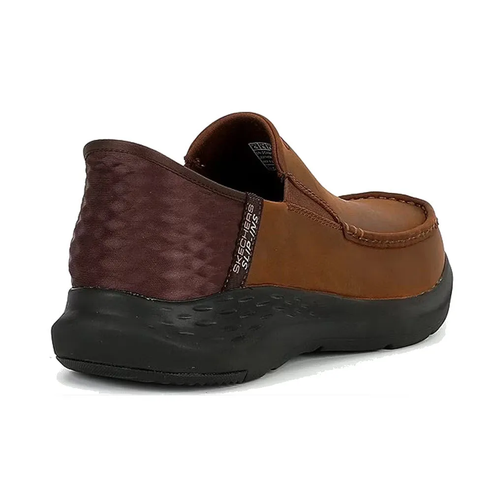 SKECHERS OSWIN MOC TOE LEATHER SLIP-INS DARK BROWN - MENS