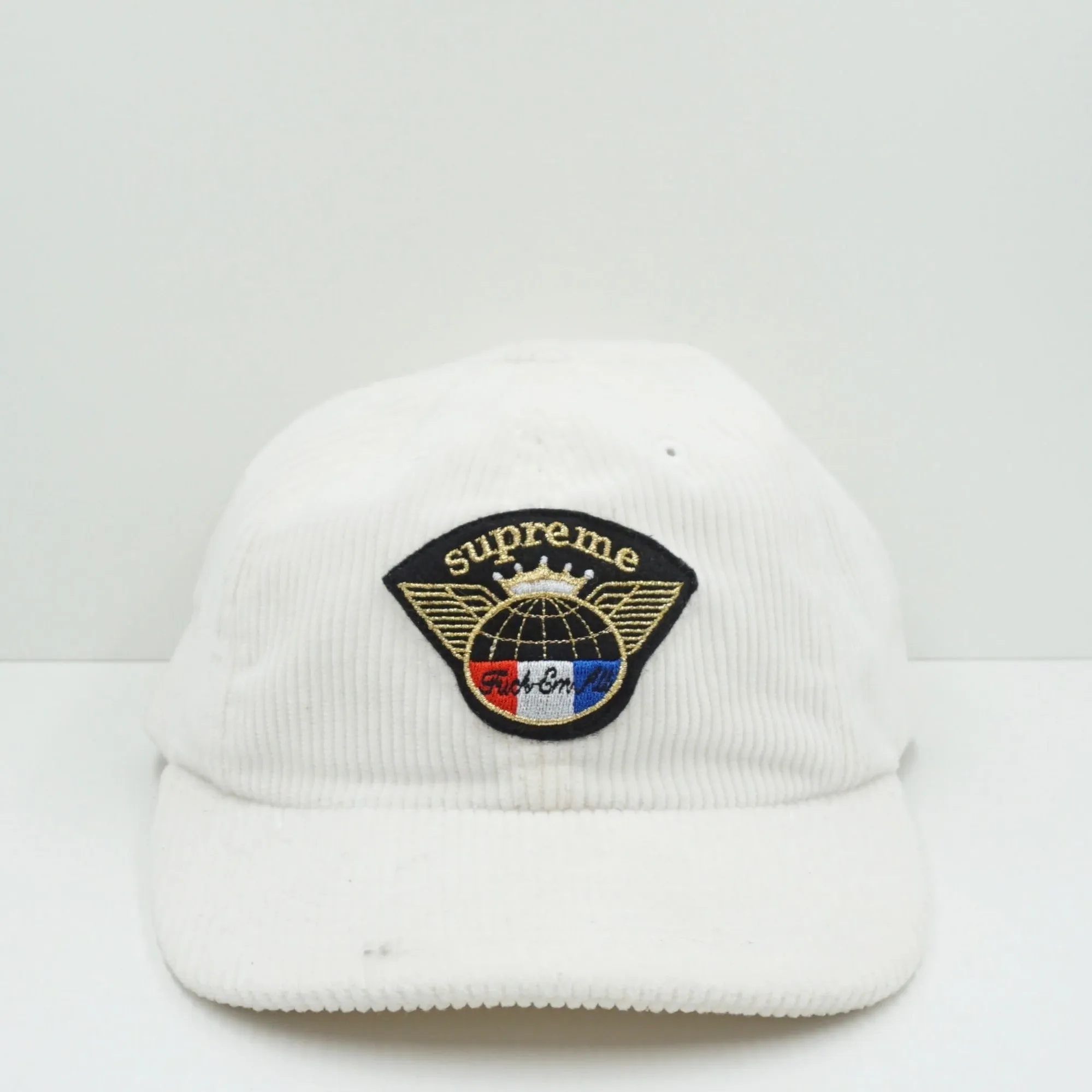 Supreme Fuck Em All Corduroy White 6 Panel Snapback Cap