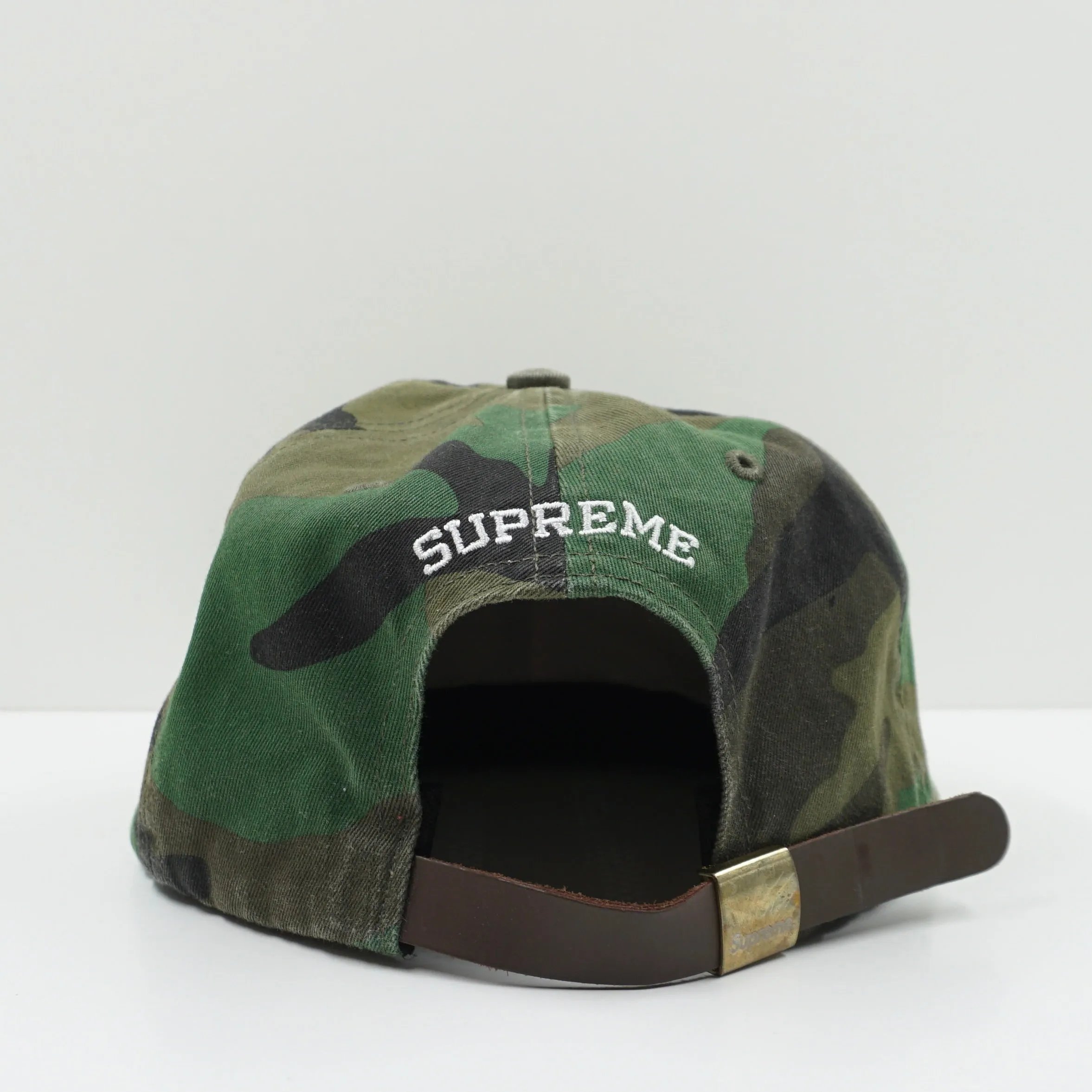 Supreme SS19 Visor Logo Twill 6-Panel Woodland Camo Cap