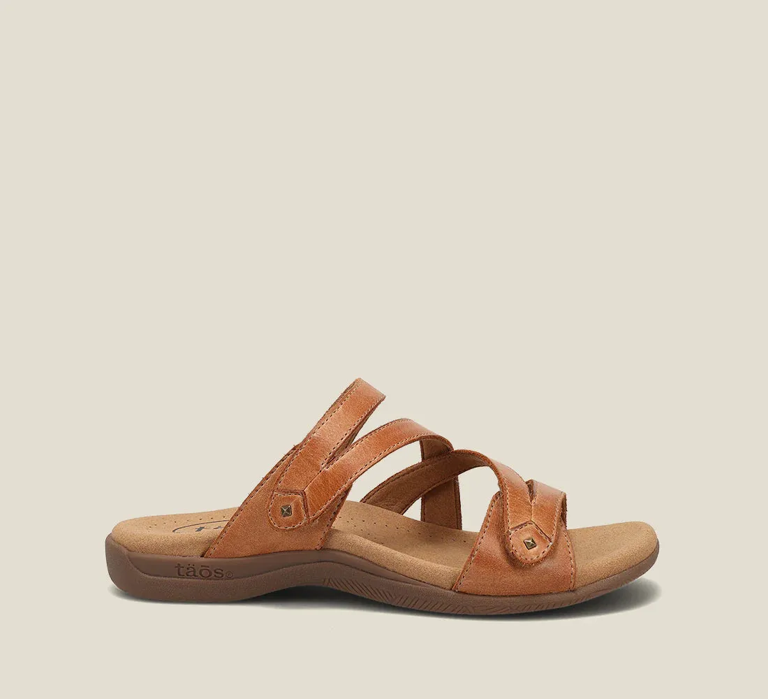 Taos Women's Double U Adjustable Strap Slide Sandal in Caramel