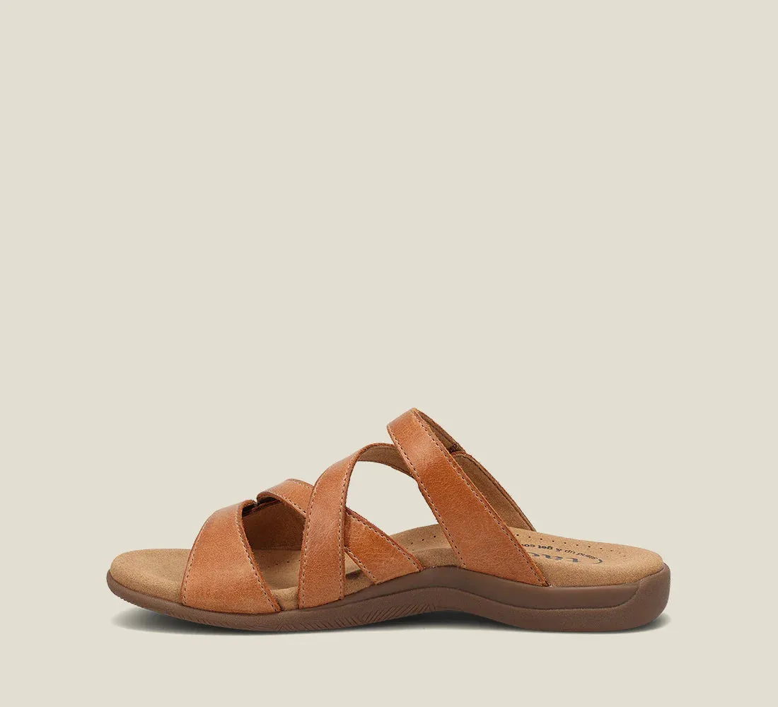 Taos Women's Double U Adjustable Strap Slide Sandal in Caramel