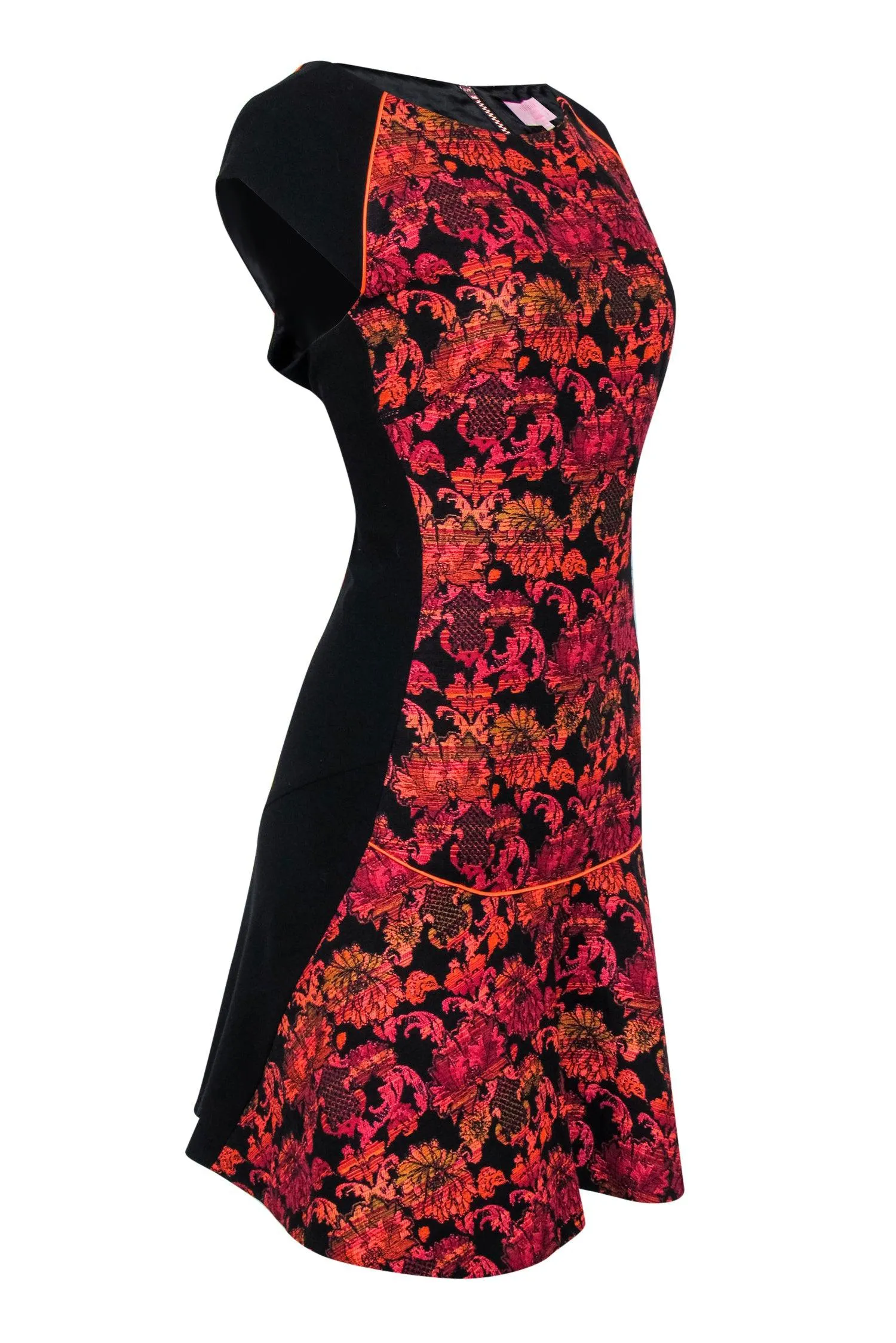 Ted Baker - Black & Floral Jacquard Drop Waist Dress Sz 12