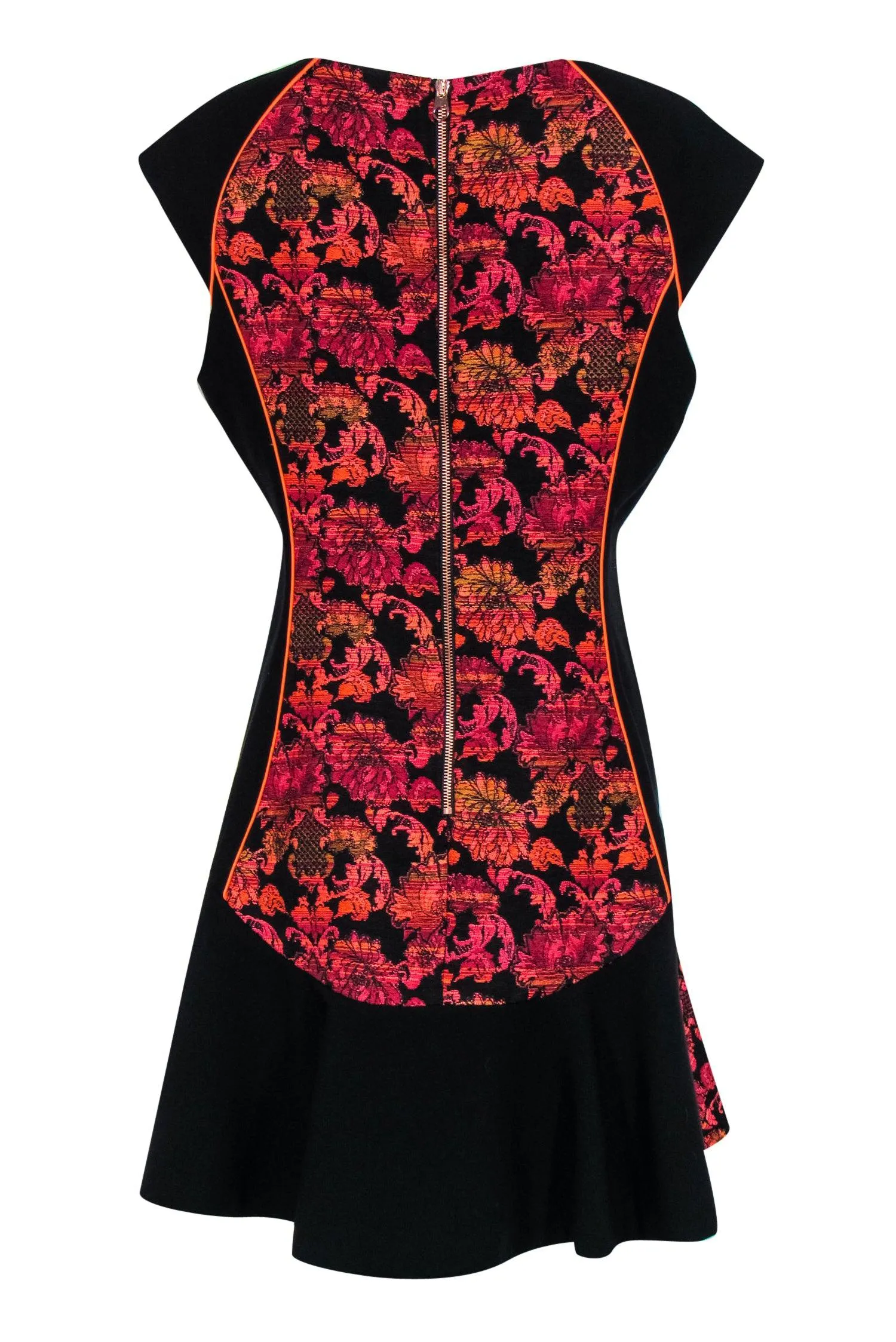 Ted Baker - Black & Floral Jacquard Drop Waist Dress Sz 12