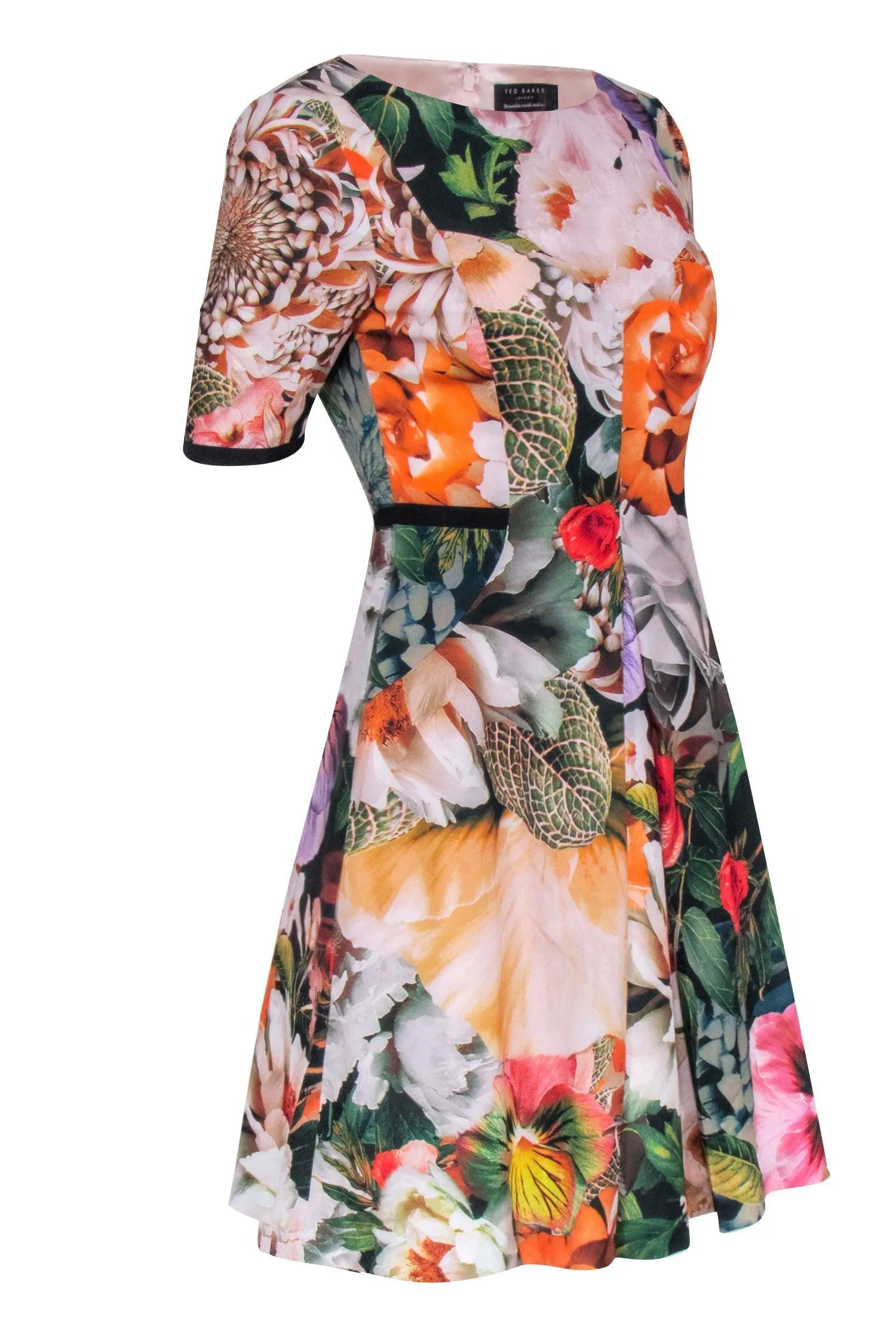 Ted Baker - Black, Peach, & Multi Color Floral Short Sleeve Dress Sz 4