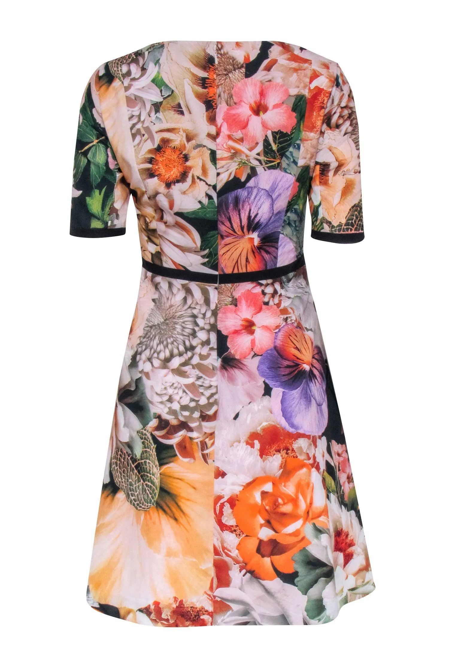 Ted Baker - Black, Peach, & Multi Color Floral Short Sleeve Dress Sz 4