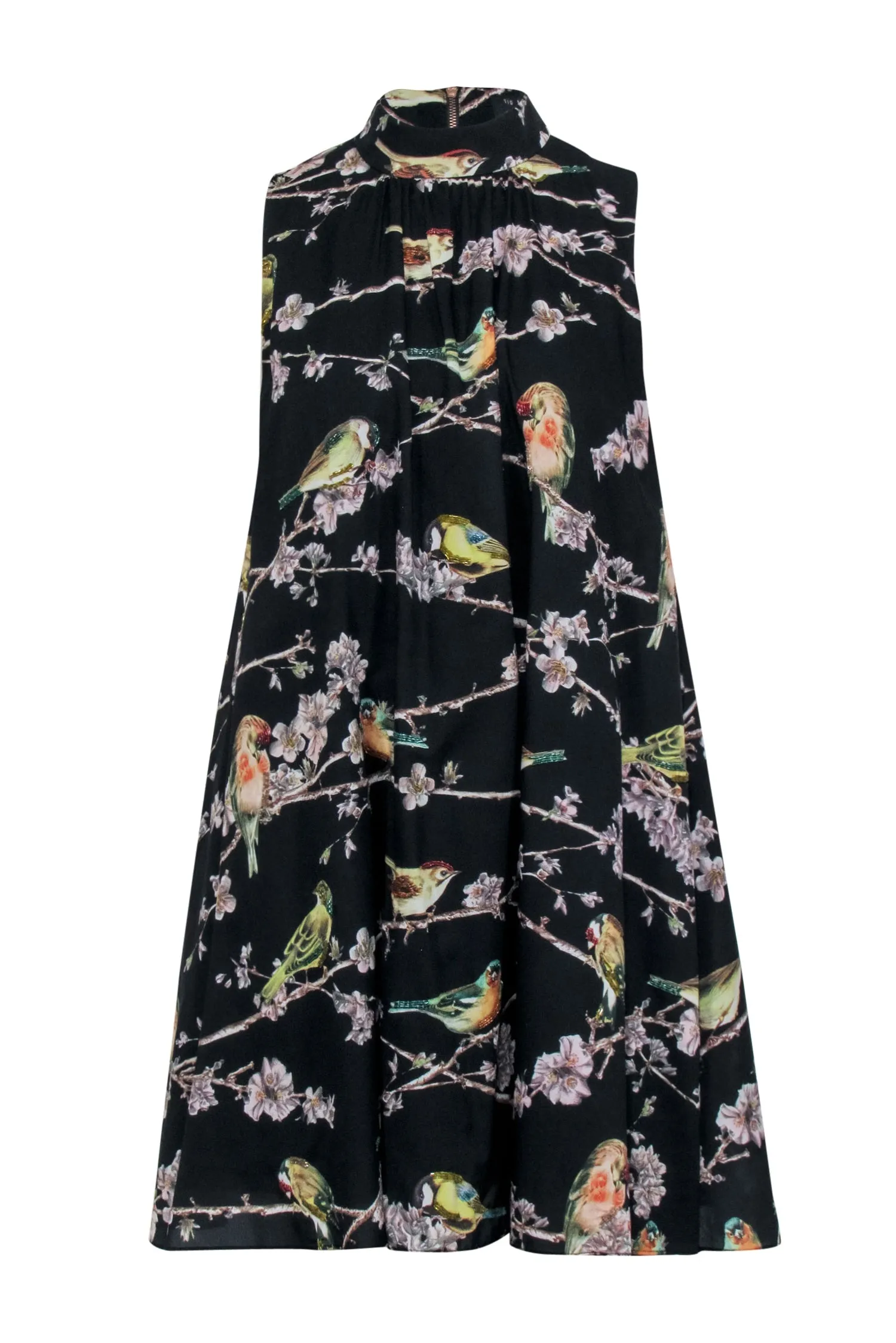 Ted Baker - Black w/ Bird & Floral Print Detail Dress Sz 4