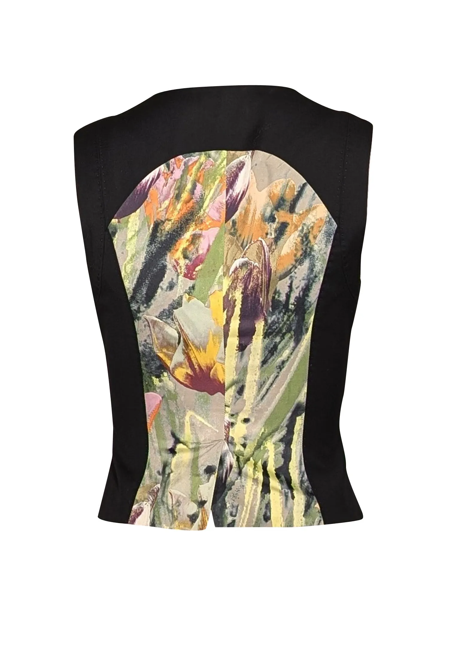 Ted Baker - Black Wool Blend Tailored Vest w/ Brushstroke Print Satin Back Sz 2