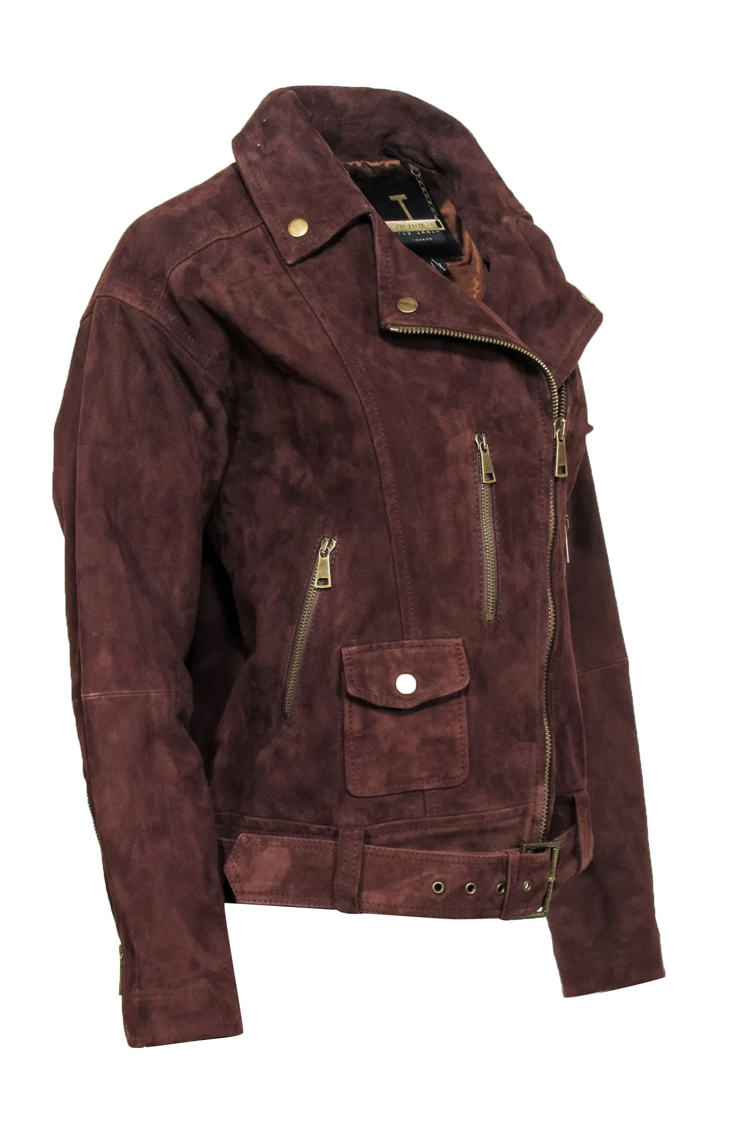 Ted Baker - Brown Suede Moto Jacket Sz 4