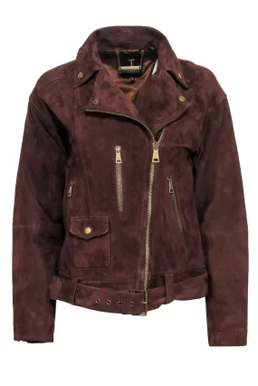 Ted Baker - Brown Suede Moto Jacket Sz 4