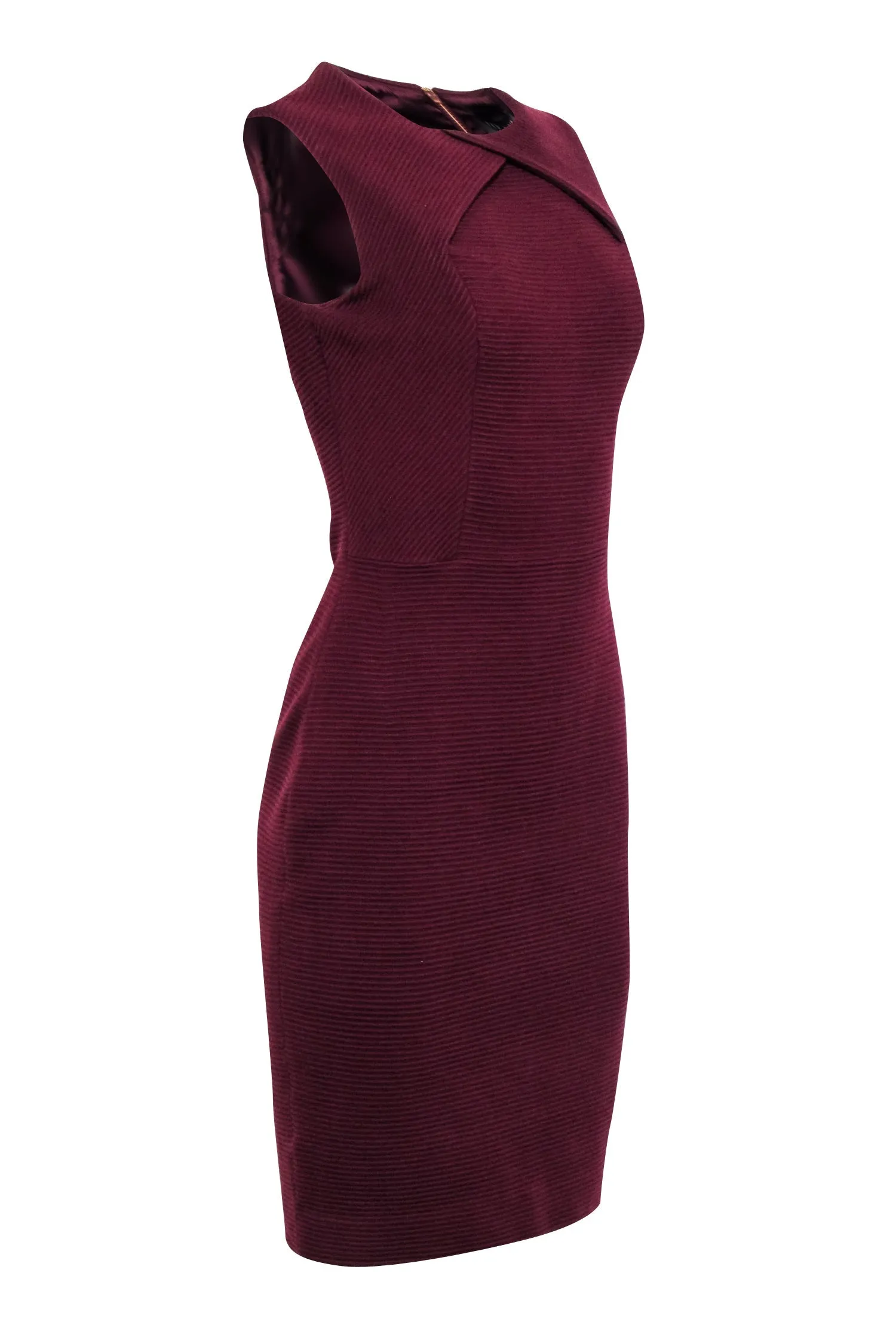 Ted Baker - Maroon Ribbed Sleeveless Dress Sz 8