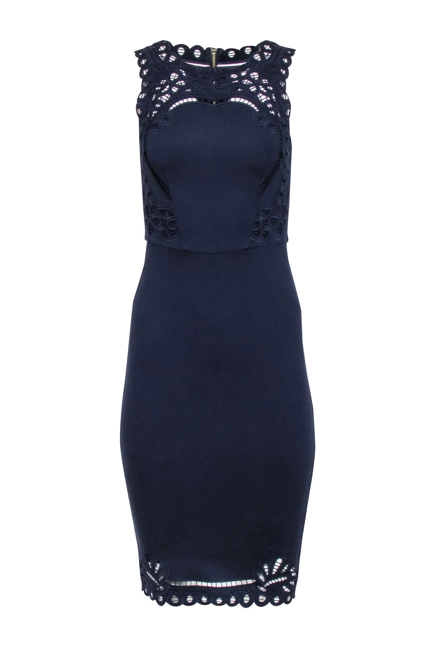 Ted Baker - Navy Embroidered Trim Sheath Dress Sz 2