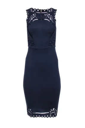 Ted Baker - Navy Embroidered Trim Sheath Dress Sz 2