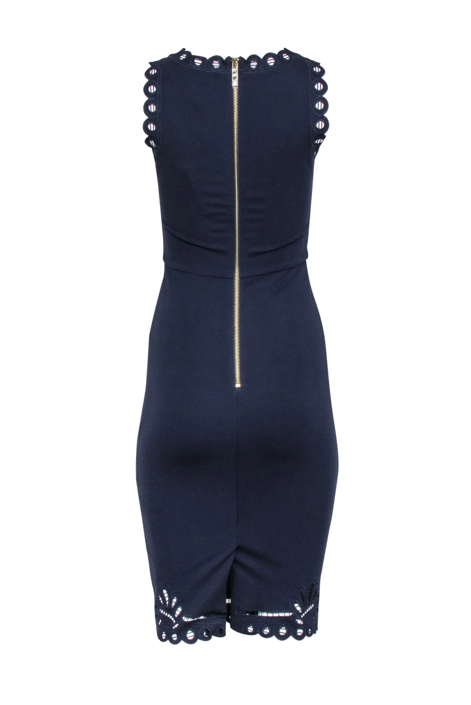 Ted Baker - Navy Embroidered Trim Sheath Dress Sz 2