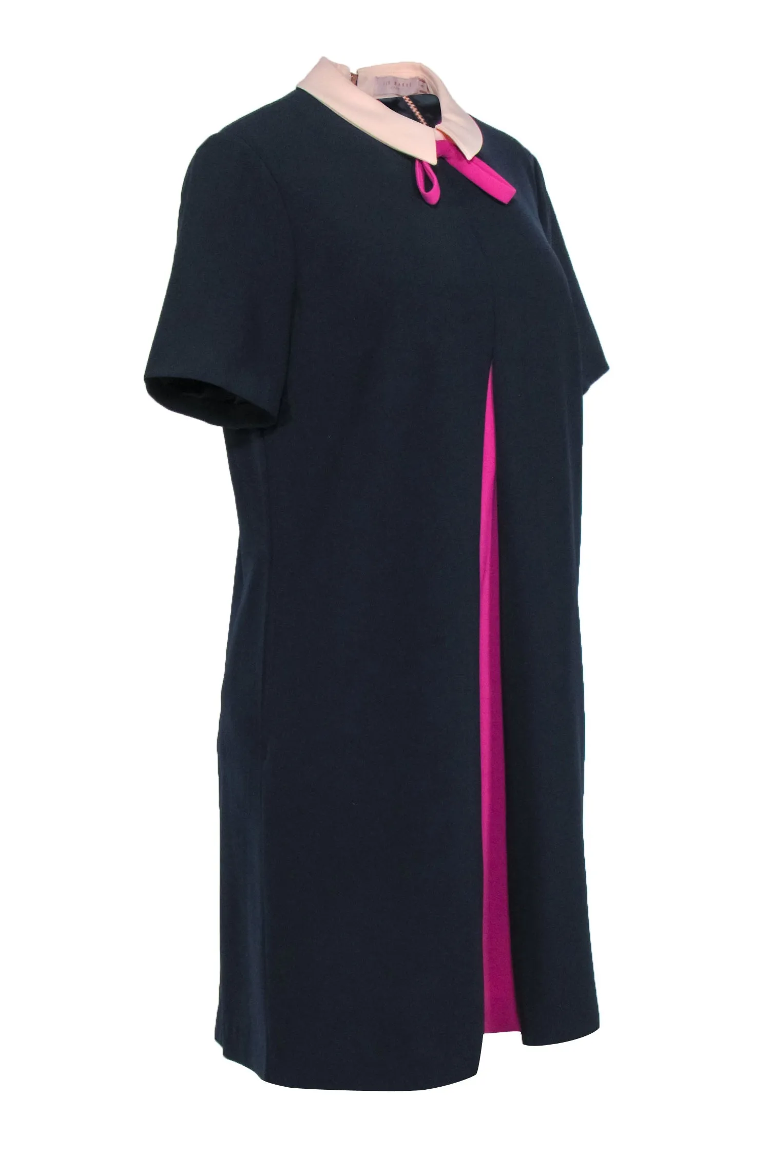 Ted Baker - Navy Pleated Front Collar Dress Sz 10