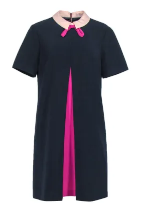 Ted Baker - Navy Pleated Front Collar Dress Sz 10