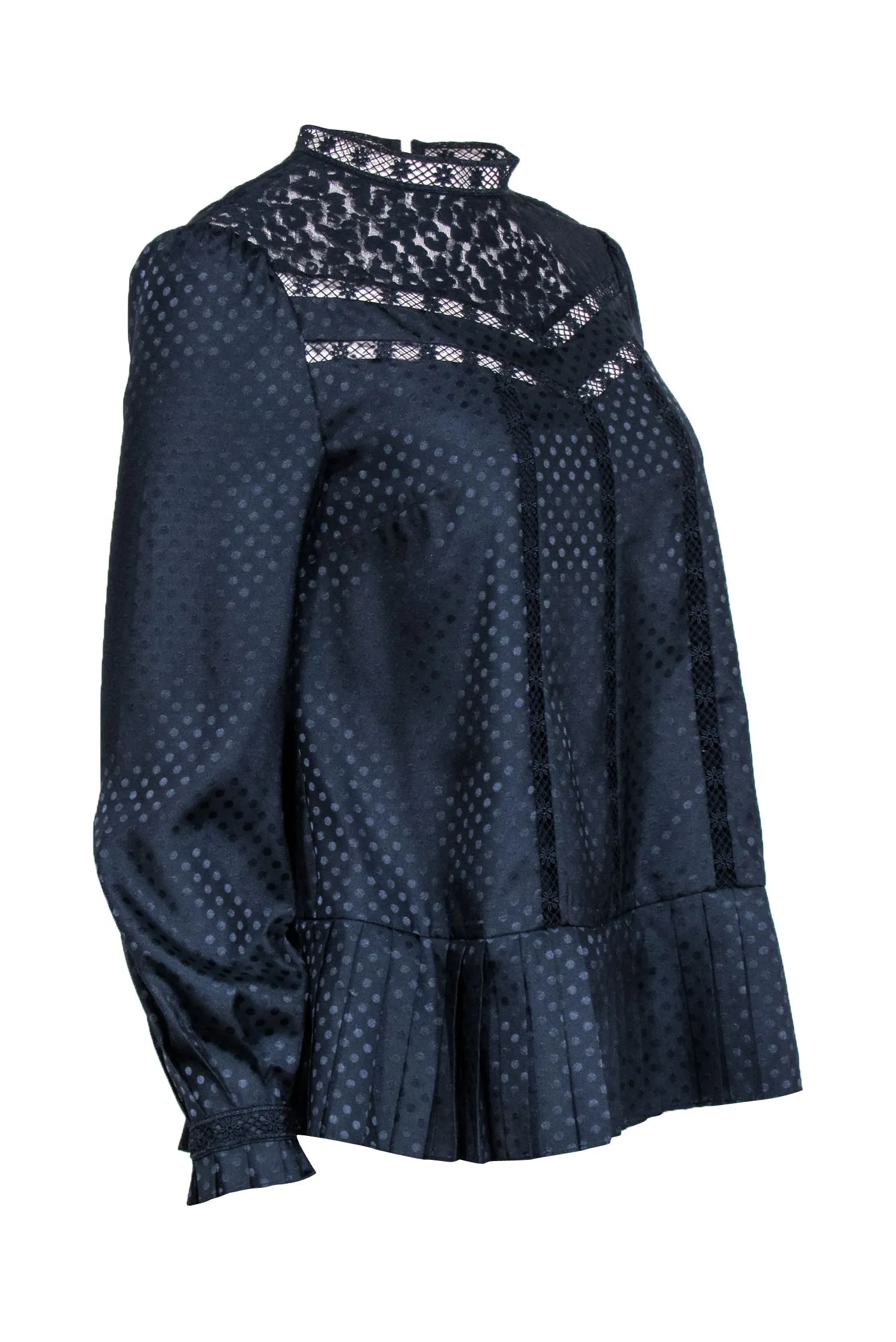 Ted Baker - Navy Polka Dot Print w/ Lace Trim Detail Sz 4