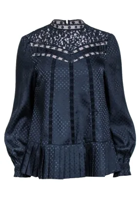 Ted Baker - Navy Polka Dot Print w/ Lace Trim Detail Sz 4