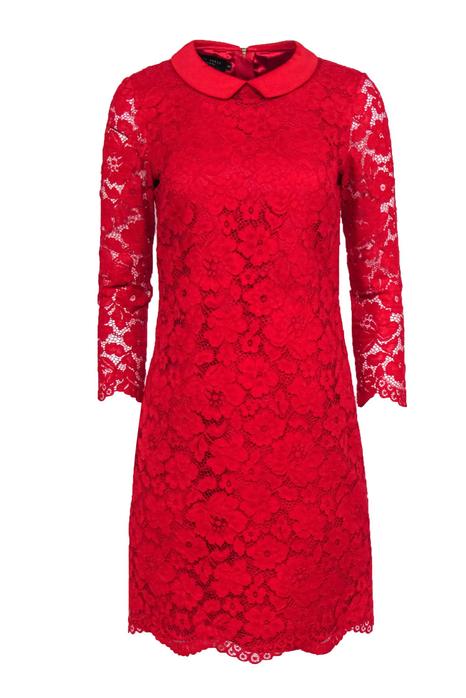 Ted Baker - Red Lace Shift Dress w/ Peter Pan Collar Sz 6