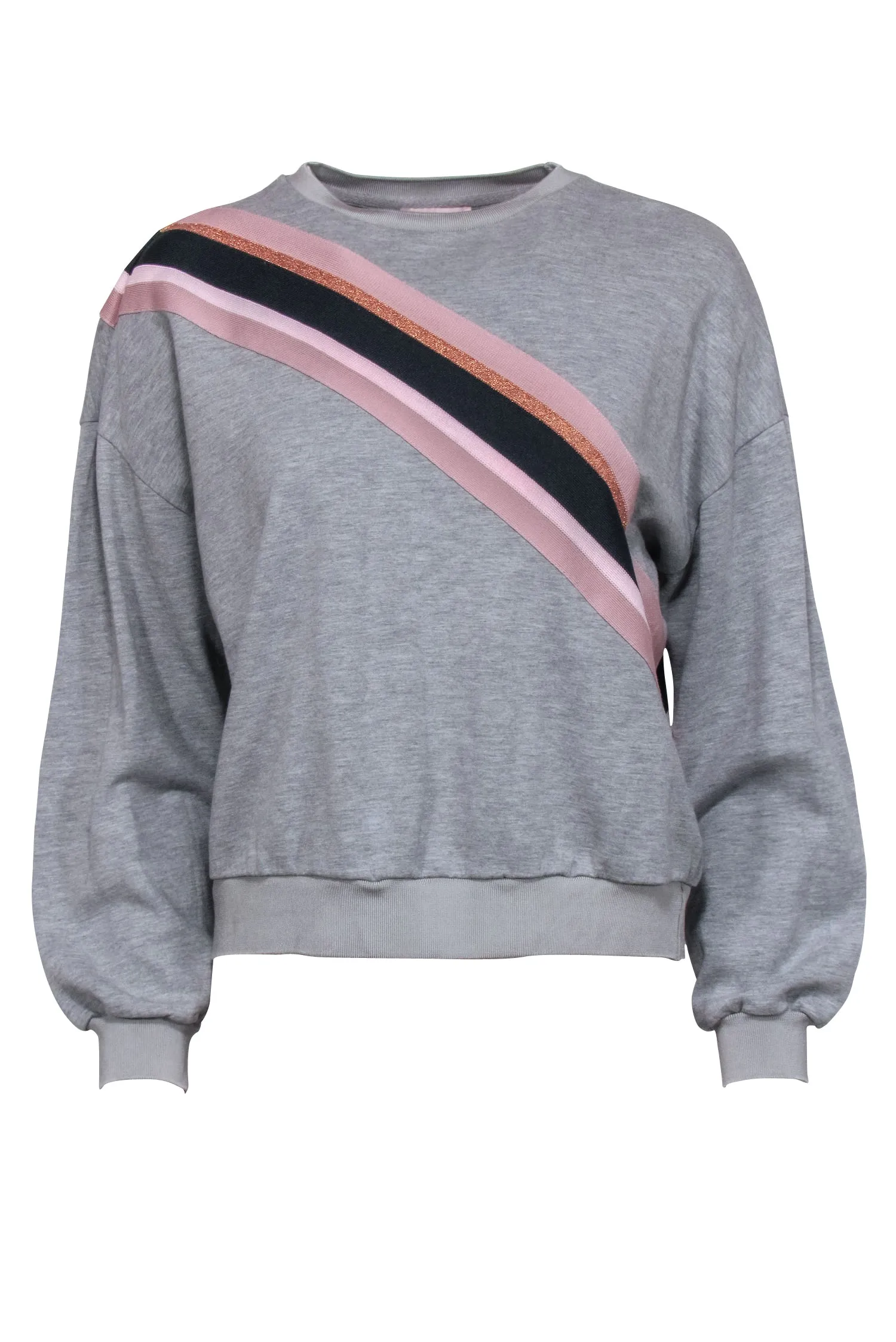 Ted Baker – Grey w/ Pink Stripes Crew Neck Sweater Sz 2