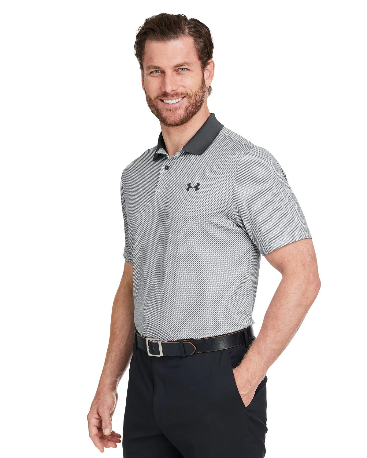 Under Armour Men's 3.0 Printed Performance Custom Polos, White/ Grey