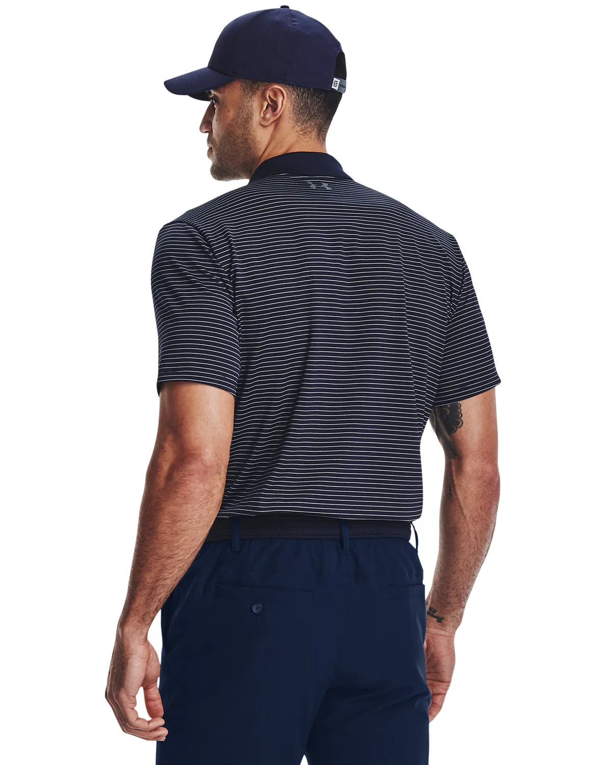 Under Armour Mens 3.0 Striped Perf Custom Polos, Medium Navy