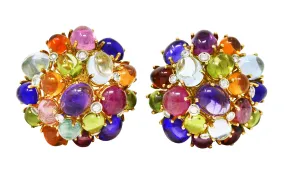 Valentino Amethyst Citrine Peridot Tourmaline 18 Karat Two-Tone Gold Vintage Cabochon Cluster Earrings