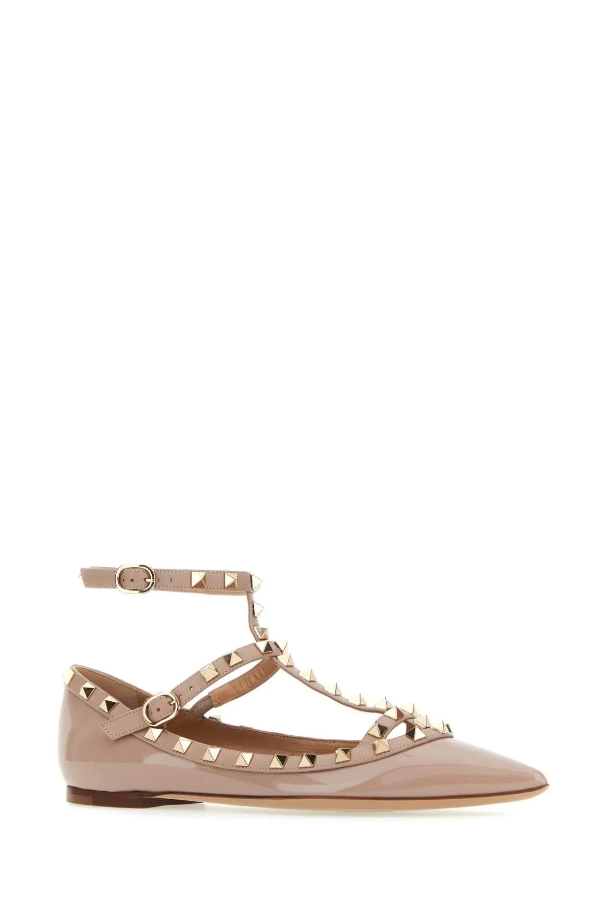 Valentino Garavani Antiqued Pink Leather Rockstud Ballerinas