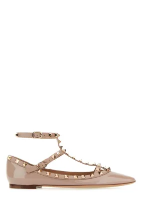 Valentino Garavani Antiqued Pink Leather Rockstud Ballerinas