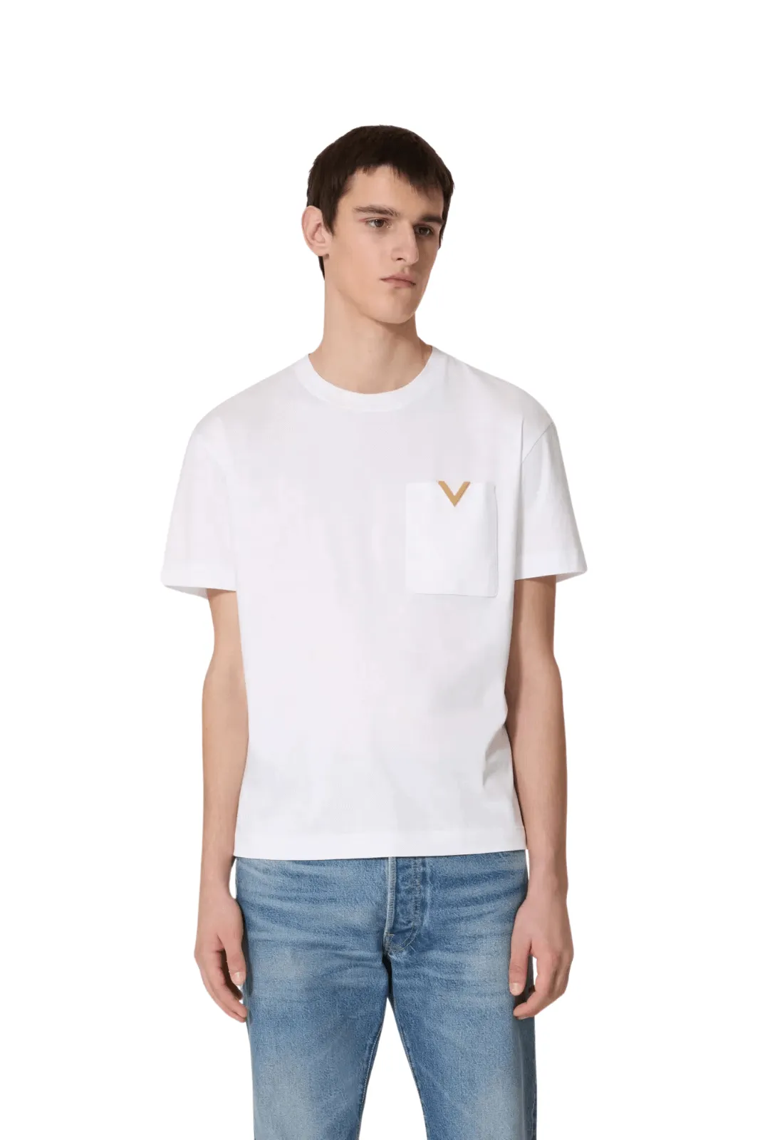 Valentino Garavani cotton White T-Shirt with Metalic V Detail