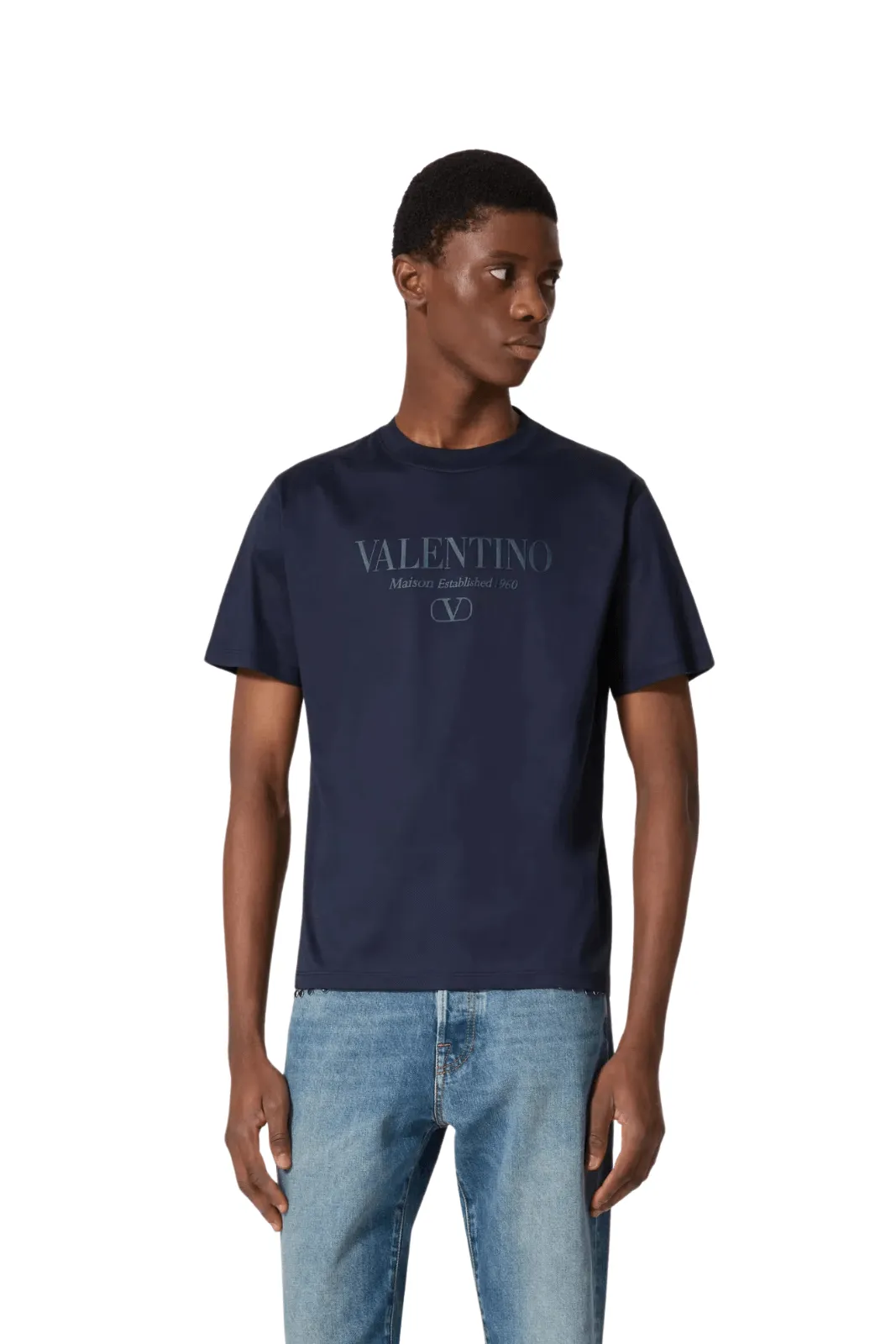 Valentino Garavani print cotton crewneck T-Shirt Navy