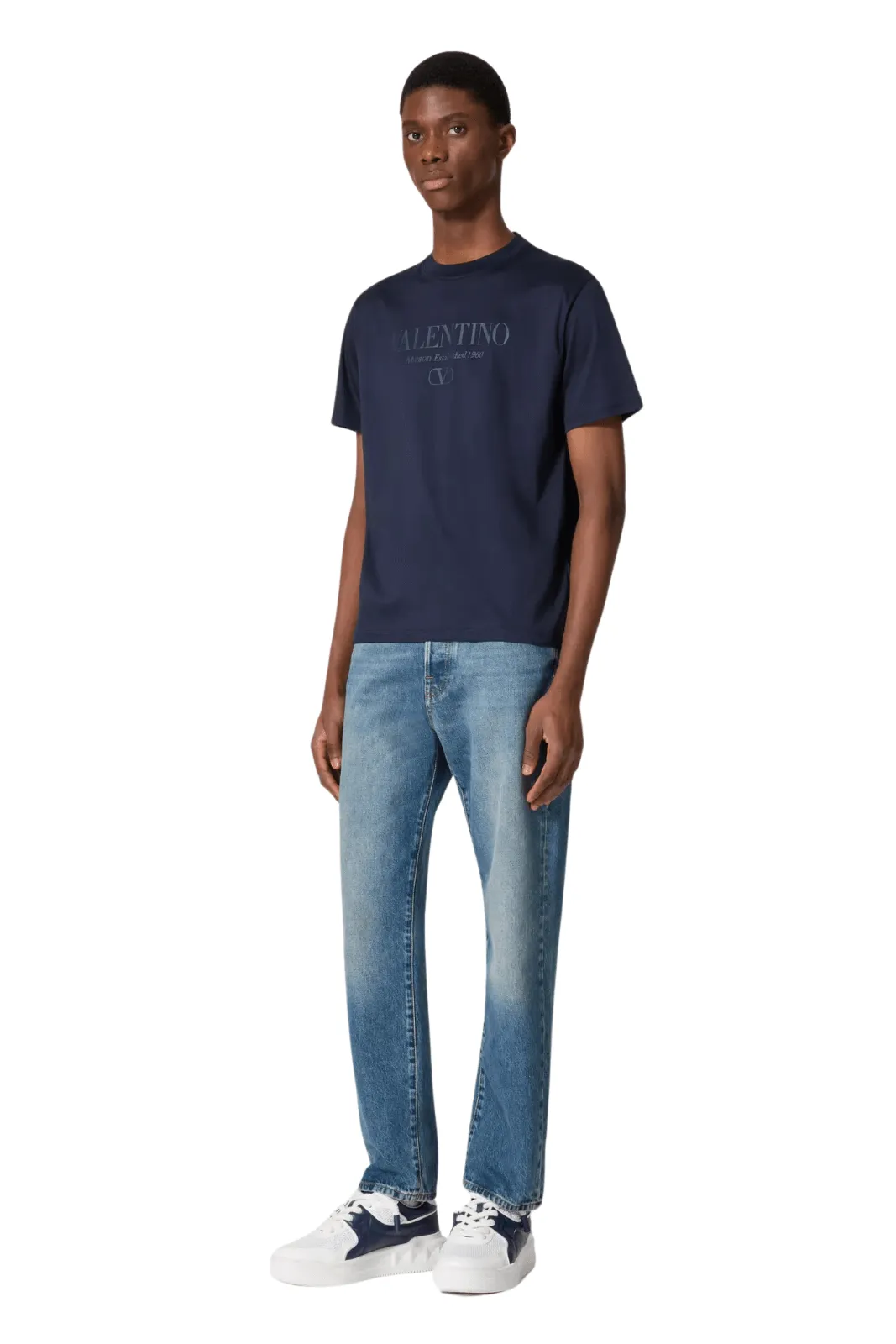 Valentino Garavani print cotton crewneck T-Shirt Navy