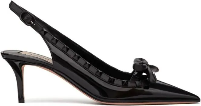 Valentino Garavani Rockstud 60mm bow-detail slingback pumps Black