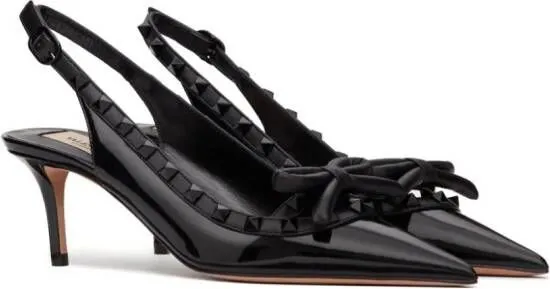 Valentino Garavani Rockstud 60mm bow-detail slingback pumps Black