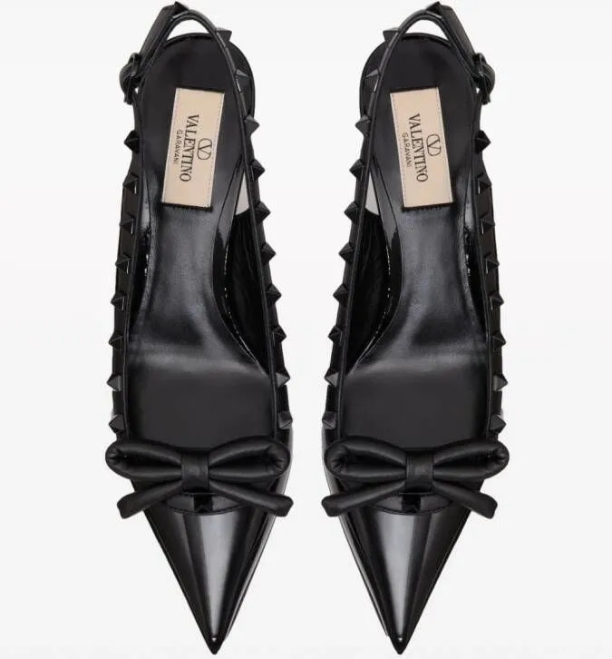 Valentino Garavani Rockstud 60mm bow-detail slingback pumps Black