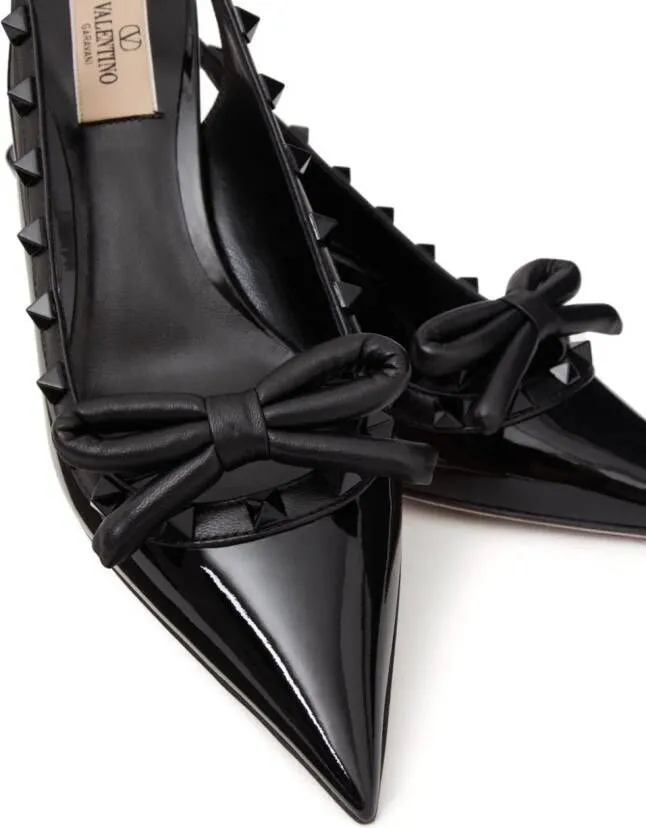 Valentino Garavani Rockstud 60mm bow-detail slingback pumps Black