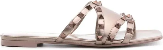 Valentino Garavani Rockstud metallic leather slides Gold