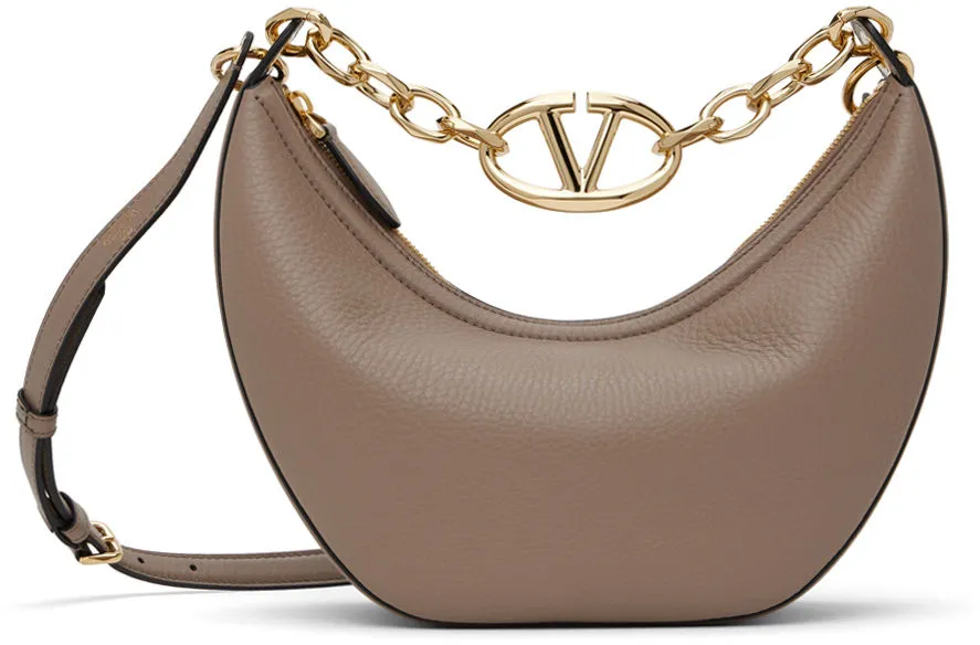 Valentino Garavani Taupe Small VLogo Moon Bag