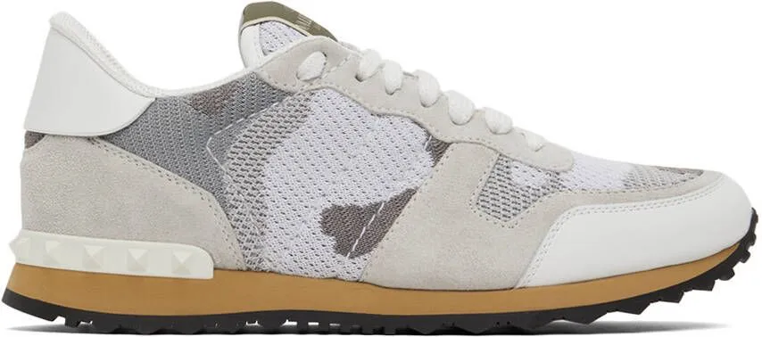 Valentino Garavani White & Grey Camouflage Rockrunner Sneakers