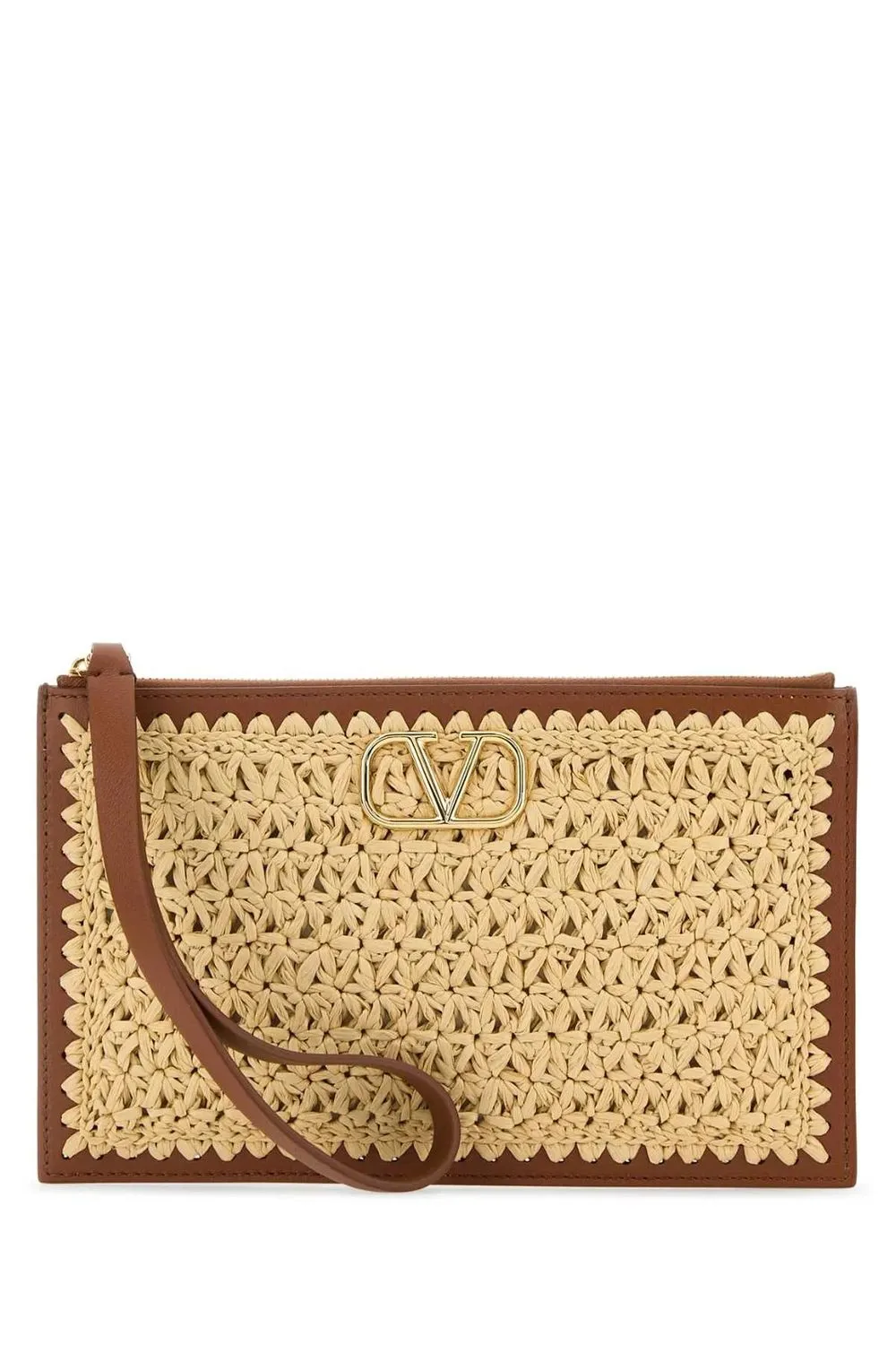 VALENTINO Signature VLogo Medium Flat Leather Pouch