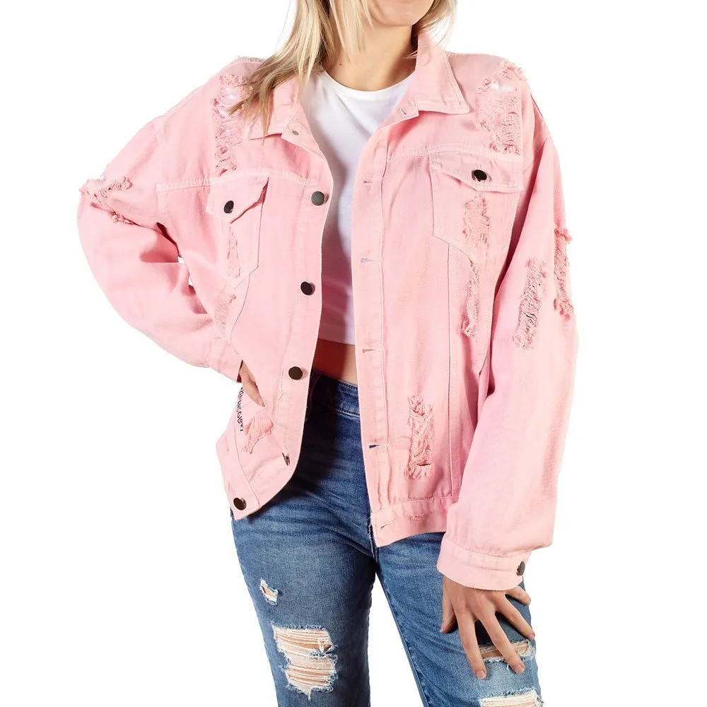 Yellowstone Beth Dutton State of Mind Wren+Glory Hand Painted Pink Denim Jacket